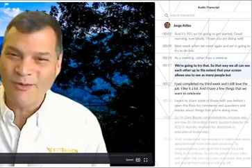 A screenshot of a video meeting chat with Dean Jorge Atiles.